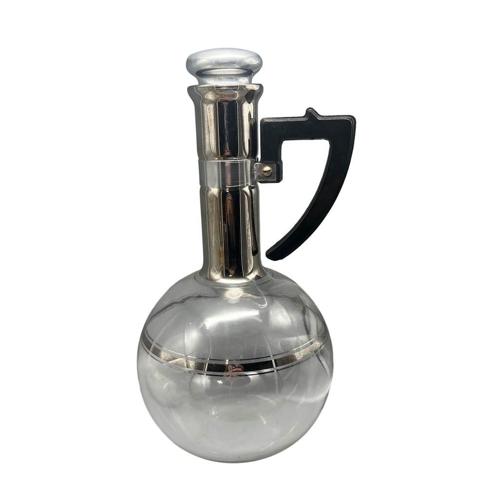 Vtg Mid-Century Glass Beverage Decanter Hot or cold Cork Stopper Mirrored Neck